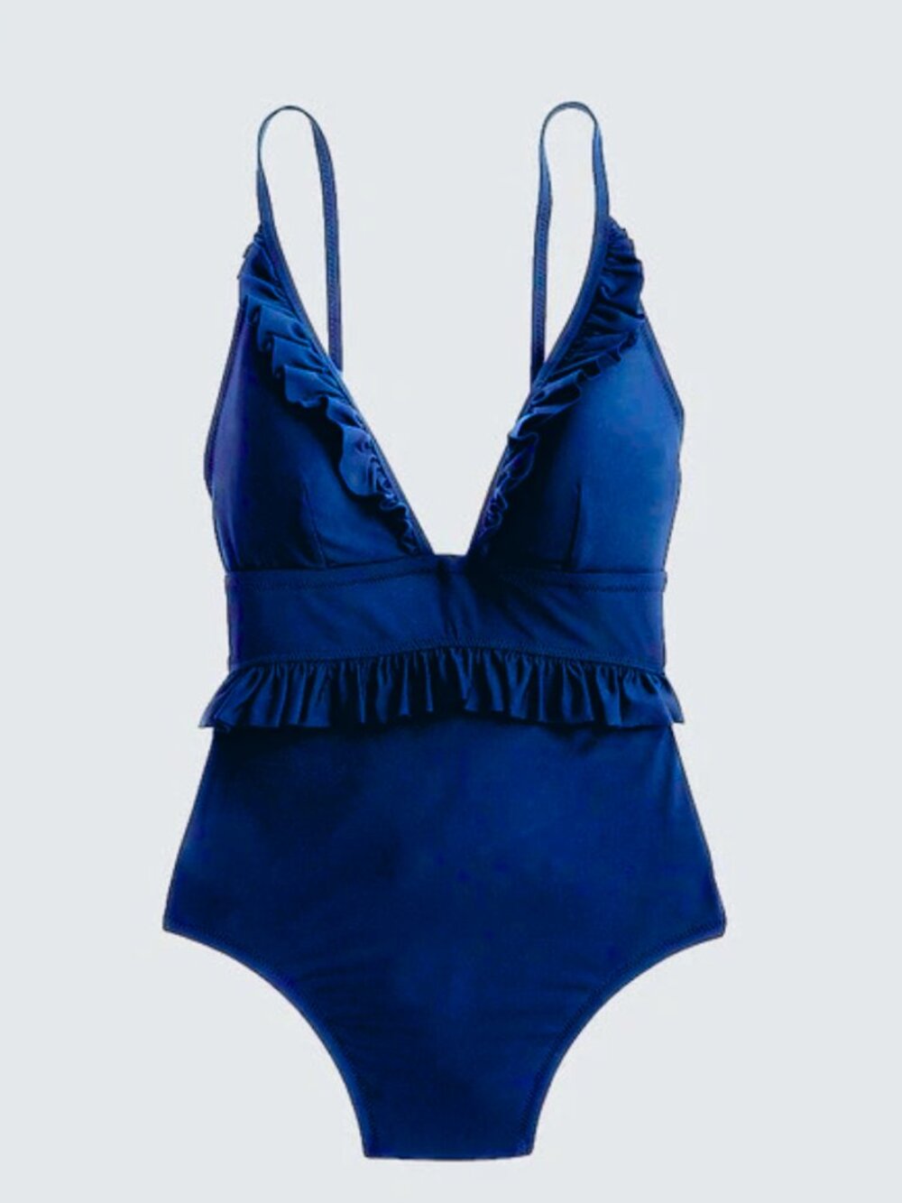 J Crew Navy Ruffle Deep V One Piece
